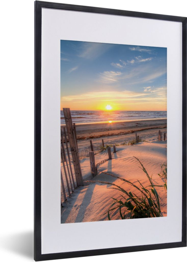 MuchoWow Gerahmtes Poster Strand - Meer - Düne - Sonnenuntergang - Landschaft 40x60 cm - Poster mit Schwarzem Bilderrahmen Wandposter Rahmen Fot...