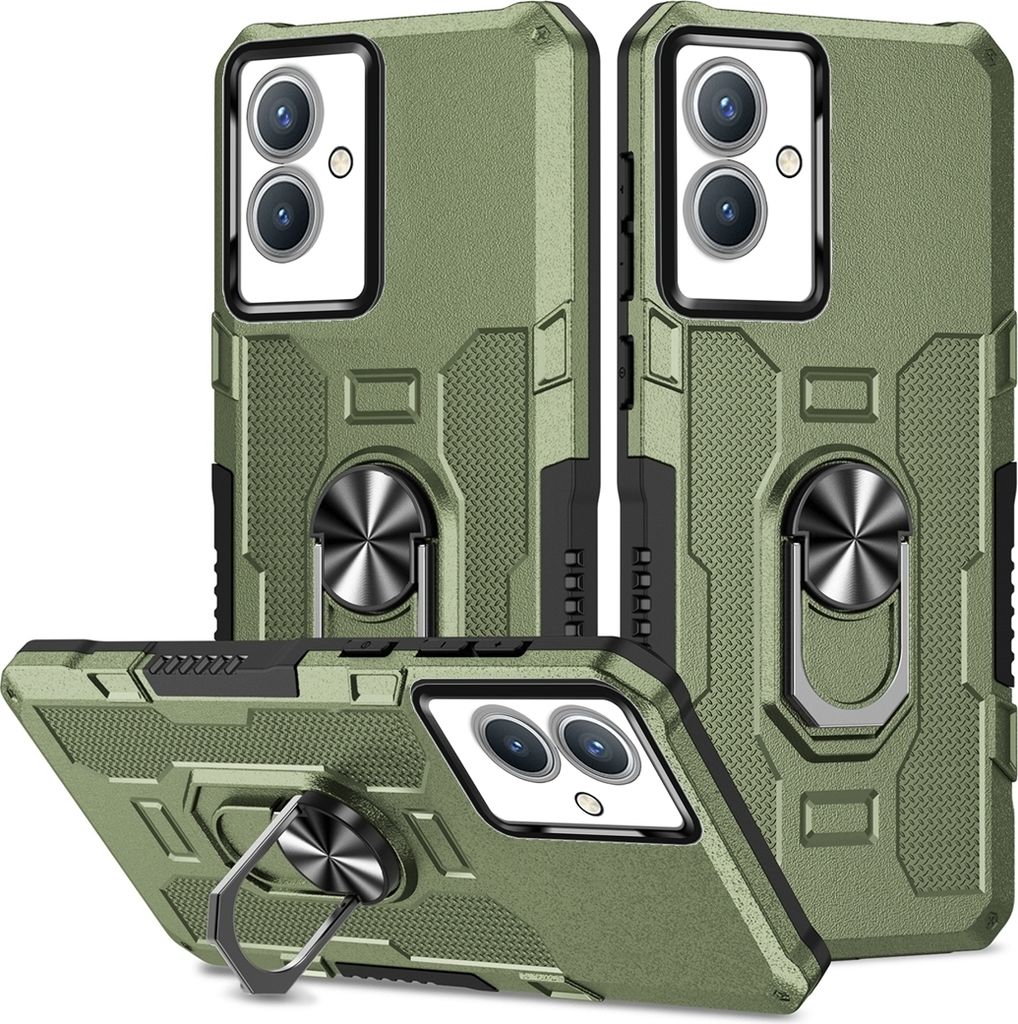 VIVO Y33S Hülle, Dual Layer Robuste Rüstung Ringhalter Ständer Schutzhülle für VIVO Y33S/Y21S/Y32/Y21/Y21T/Y21A 4G/Y21E 4G/Y33T/Y32 4G/Y21G Grün