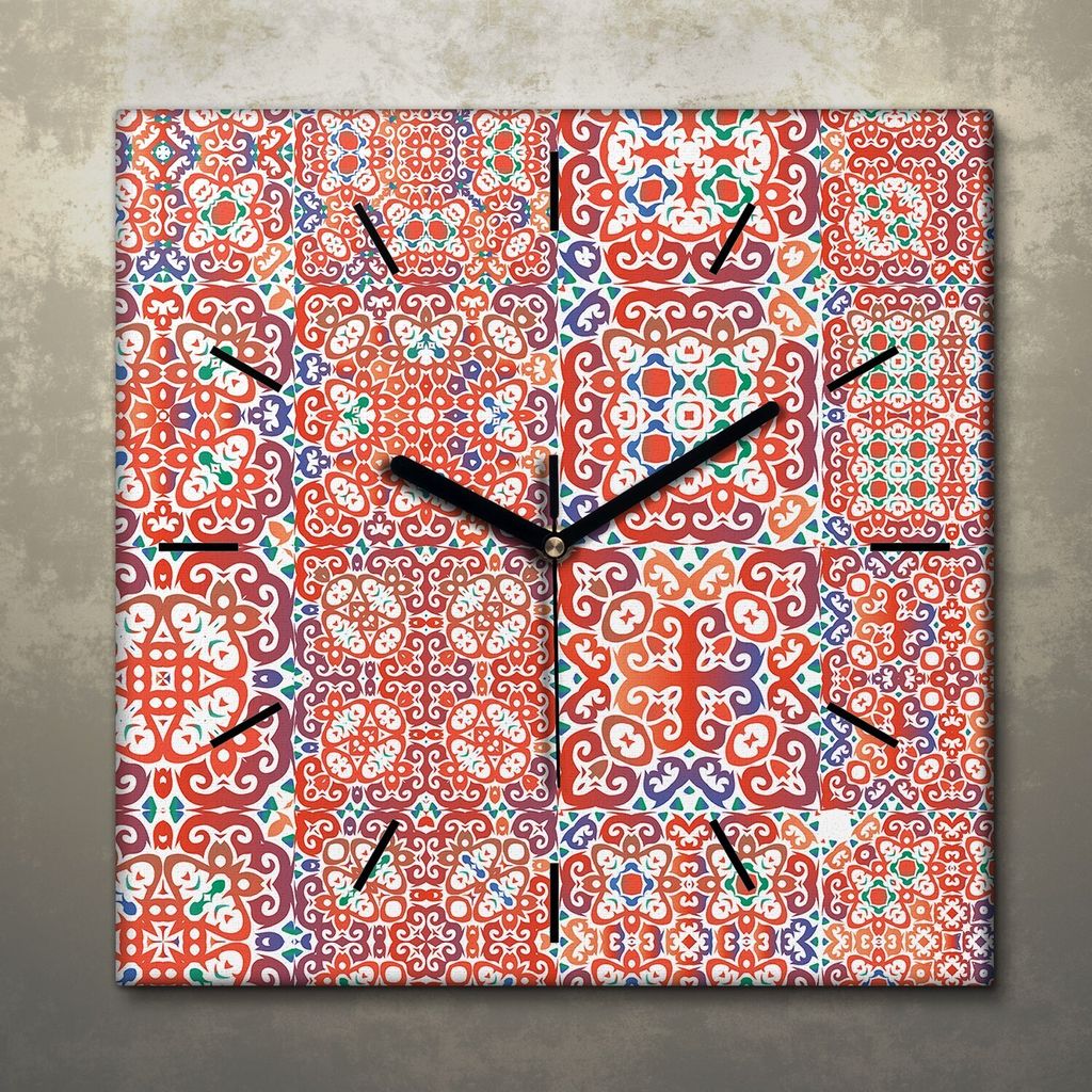 Wohnzimmer Leinwand Uhr Geräuschlos Küche 30x30 Portugiesische, Mosaike, Textur, Abstrakt, schwarze Zeiger