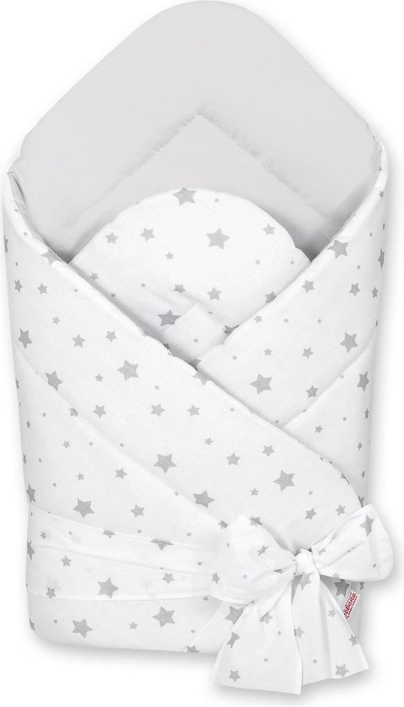 Doppelseitiges weiches Tragetuch für Babys mit Bändern - kleine graue Sterne auf weißem Hintergrund