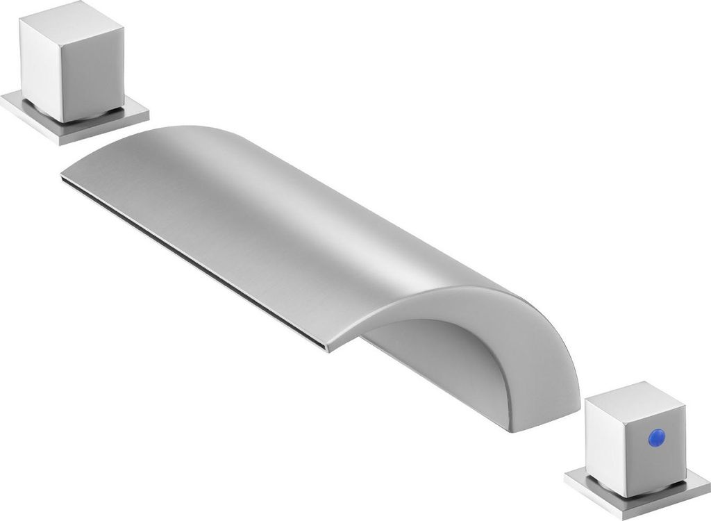 Badewannenarmatur - Wannenrandarmatur 3-Loch Set - 2-Griff - Edelstahl - Niedriger Auslauf - Silber