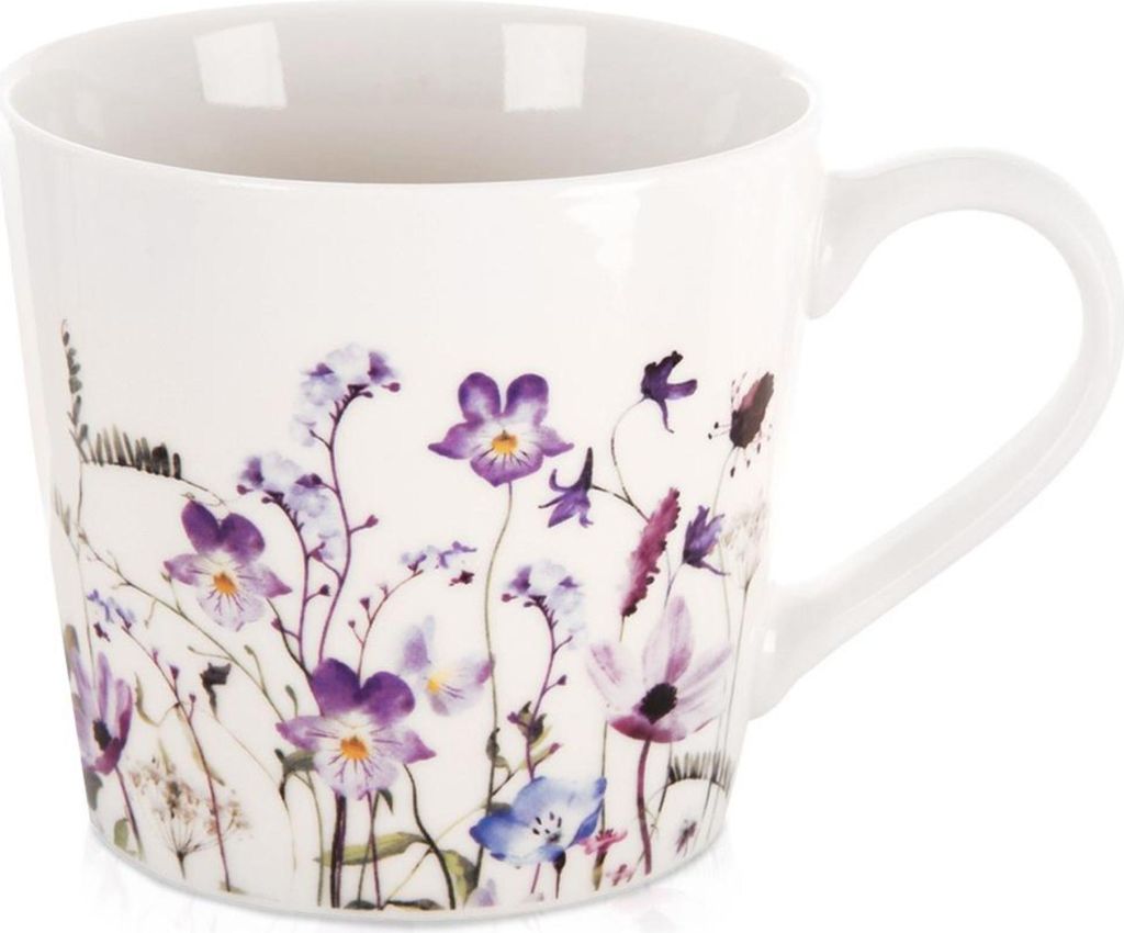 Orion | Kaffeebecher - mit Henkel - aus Porzellan - 430 ml - Weiß - Blumenmotiv - Spülmaschinenfest - LOUKA