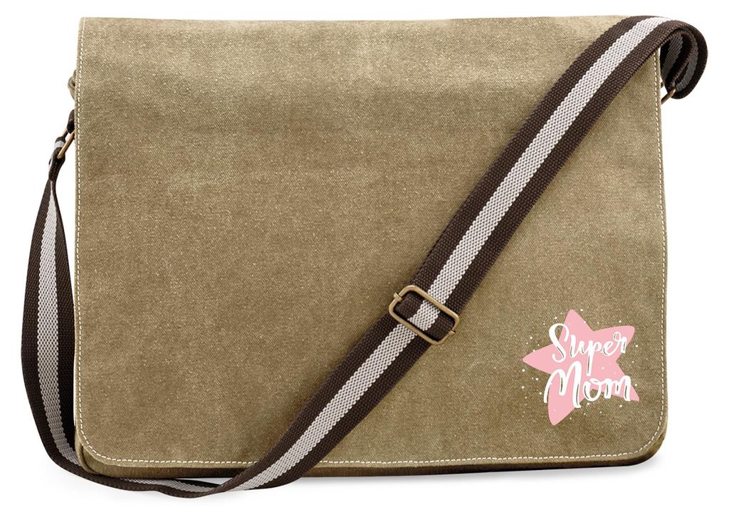 Huuraa Umhängetasche Super Mom Beste Mama 14 Liter Sahara Canvas Laptoptasche Geschenkidee