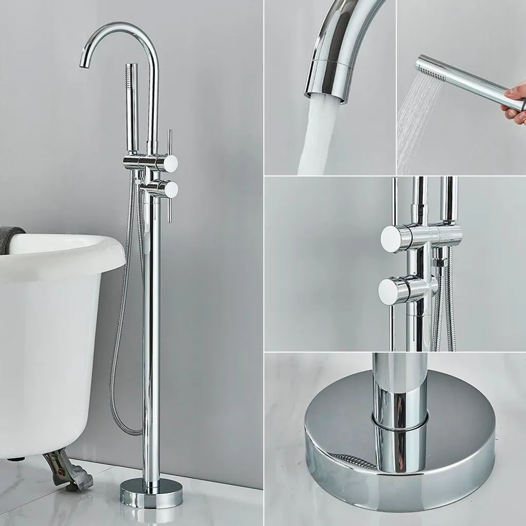 Mitigeur baignoire sol double chrome B avec douchette - Qualité premium - 2