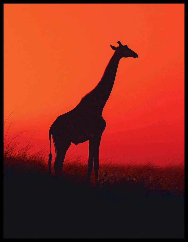 Poster 50x65cm Giraffe in Schwarz