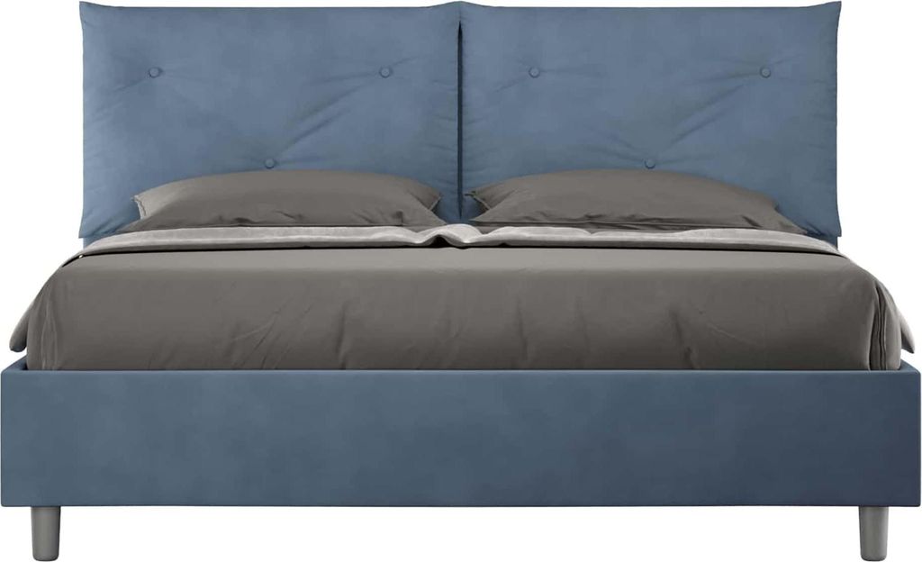 ITYHOME - Gepolstertes Bett mit Bettkasten 160x200 mit Mikrofaserbezug Blau Appia