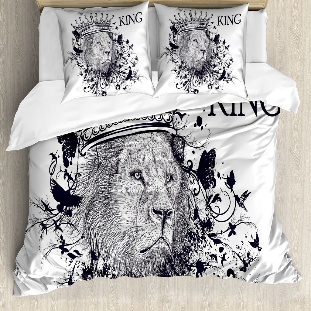 ABAKUHAUS König Bettbezug, Reign of The Jungle Lion, Milbensicher Allergiker geeignet mit Kissenbezügen, 155 cm x 220 cm - 80 x 80 cm, Schwarz un...