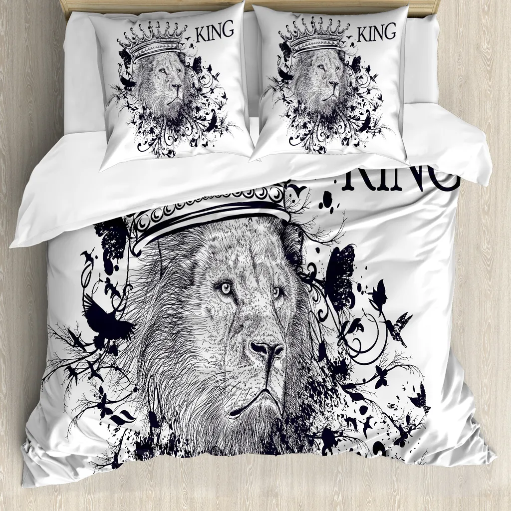 Housse de couette anti-allergie 200x200 cm lion pour sommeil sans acariens