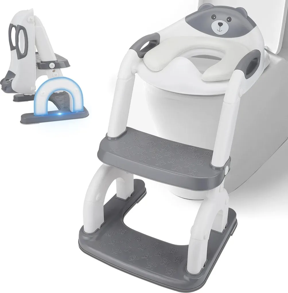Siège de toilettes pour enfants avec marchepied réglable - Gris - Modèle Ergo