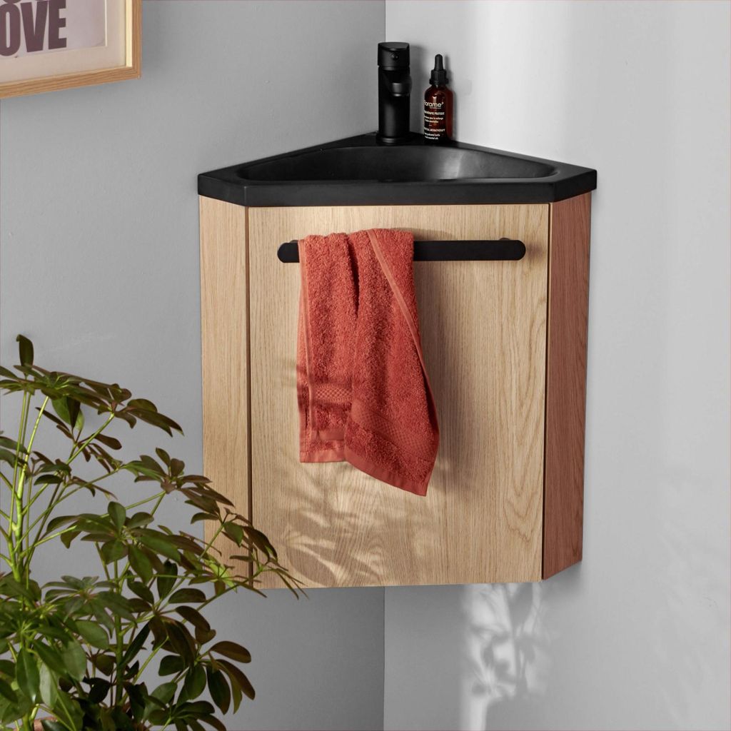 Gruppo lavabo angolare sospeso SKINO con rubinetto nero Immagine del prodotto 