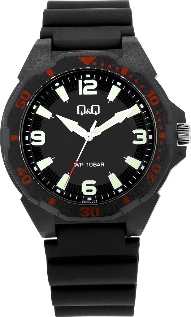 Montre Homme Q&Q Bracelet Silicone Noir et Rouge - Superluminova 10 ATM
