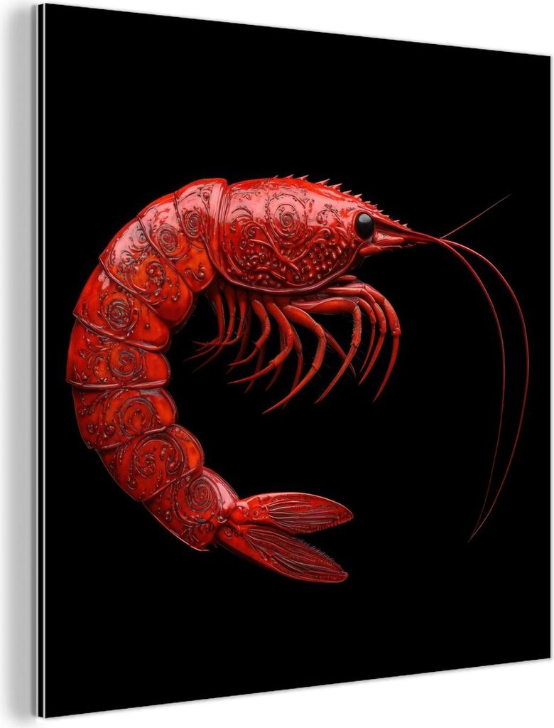 MuchoWow Wanddekoration Metall Metallbild Wandkunst 50x50 cm Garnele - Rot - Tiere MuchoWow Aluminium Gemälde - Alubild - Industrial
