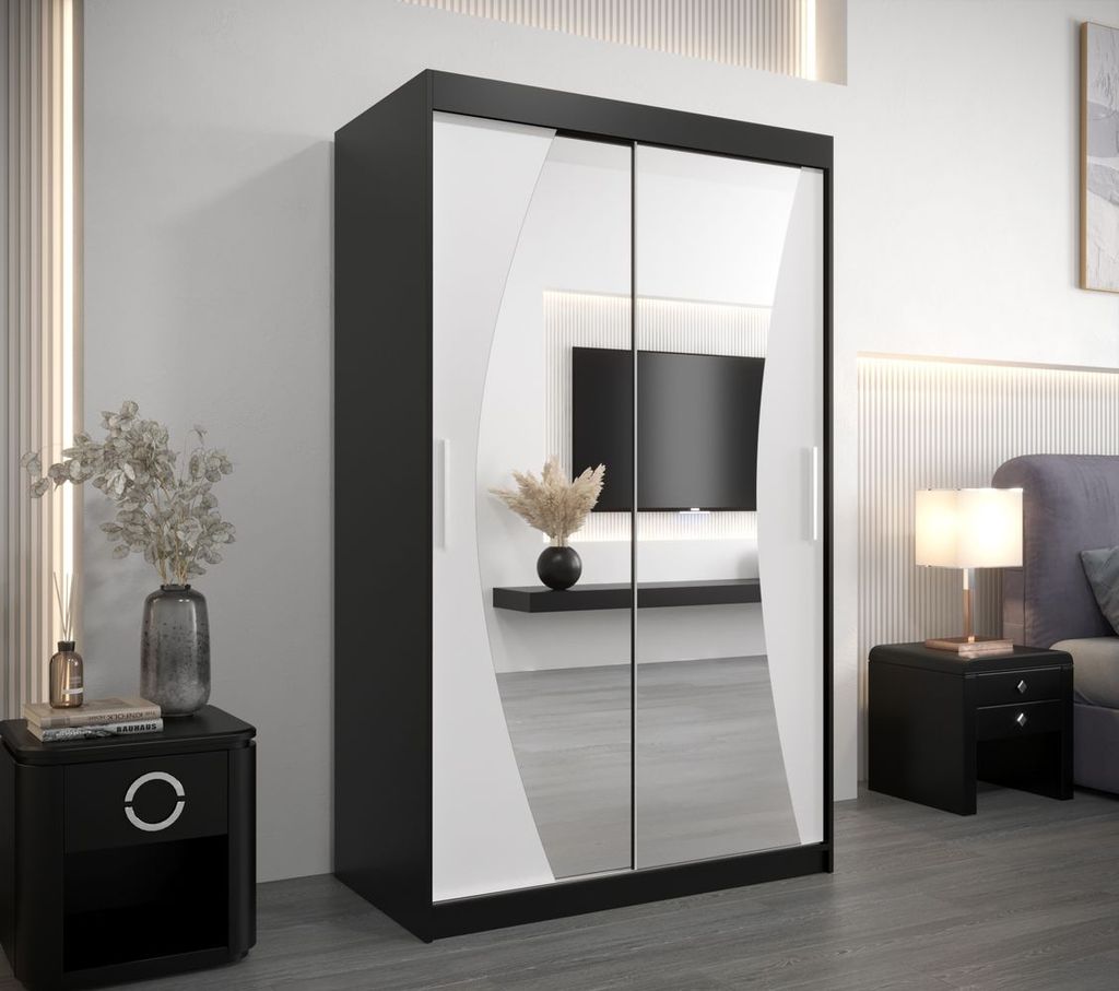 Kleiderschrank mit Schiebetüren AGATA – 120 cm, schwarz/weiß