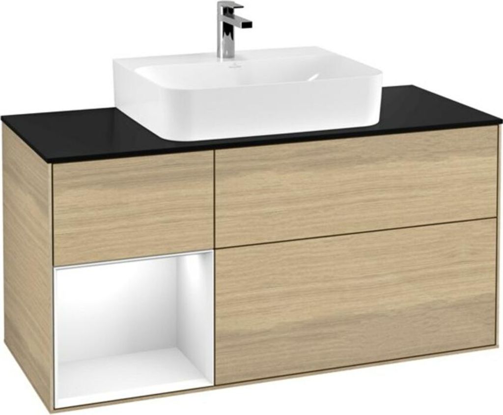 V&B Waschtischunterschrank Wandbeleuchtung Finion 120cm, Pl b m, Rg li glo wh. Lac, Oa ven