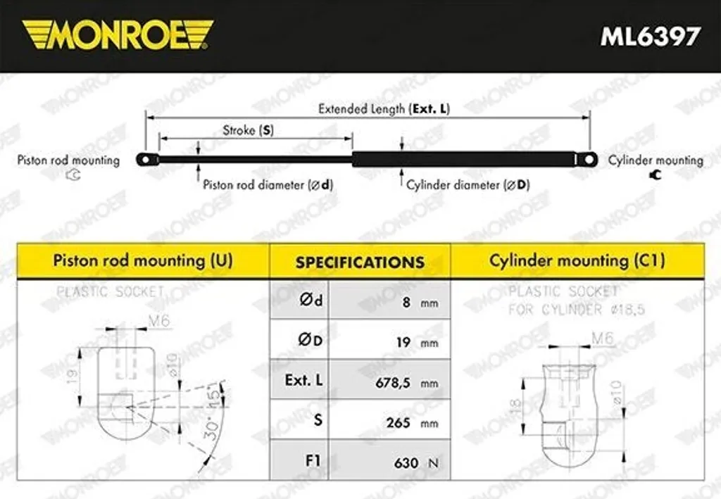 Monroe ML6397 Amortisseur de Hayon OE 5C5827550A pour Beetle 5C
