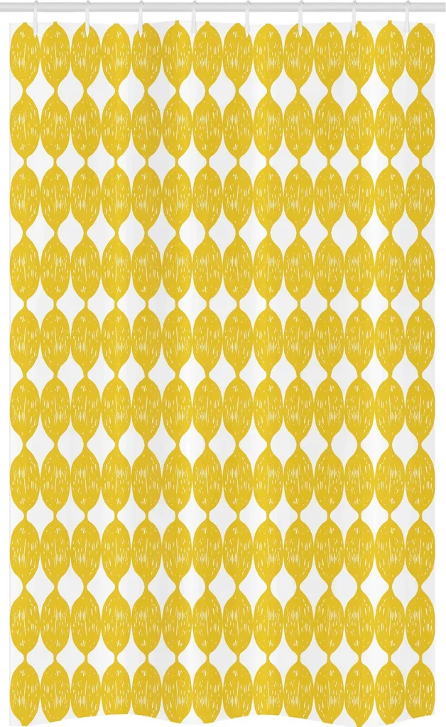 ABAKUHAUS Tenda da doccia astratta stretta, motivo Ogee limoni, set decorativo per bagno in tessuto con ganci, 120 x 180 cm, terra giallo e bianco