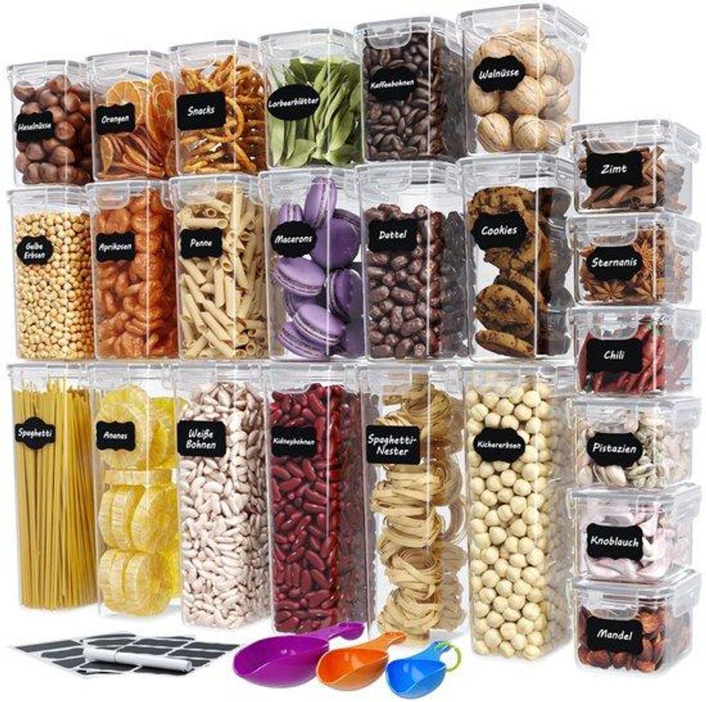 24-tlg. WELLGRO Vorratsdosen Set mit Etiketten inkl. Produktbild 