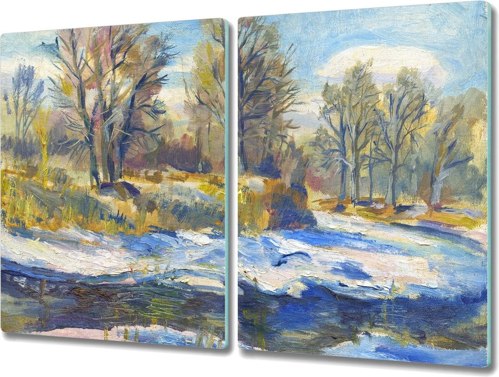Coloray Herdabdeckplatte 2x40x52 cm Schneidebrett Kochplattenabdeckung Küchenbrett Hackbrett - Winter Schnee Wald Natur