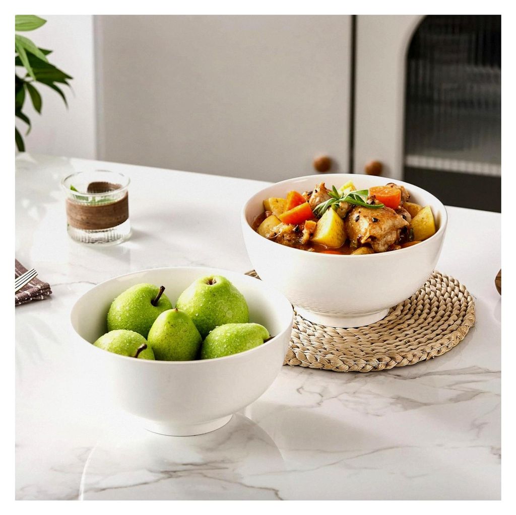Set aus 2 Servierschüsseln, 20 cm, 60 oz, weiße Keramikschalen für Salat, Suppe, Eintopf, Obst, Popcorn, mikrowellen- und spülmaschinenfest