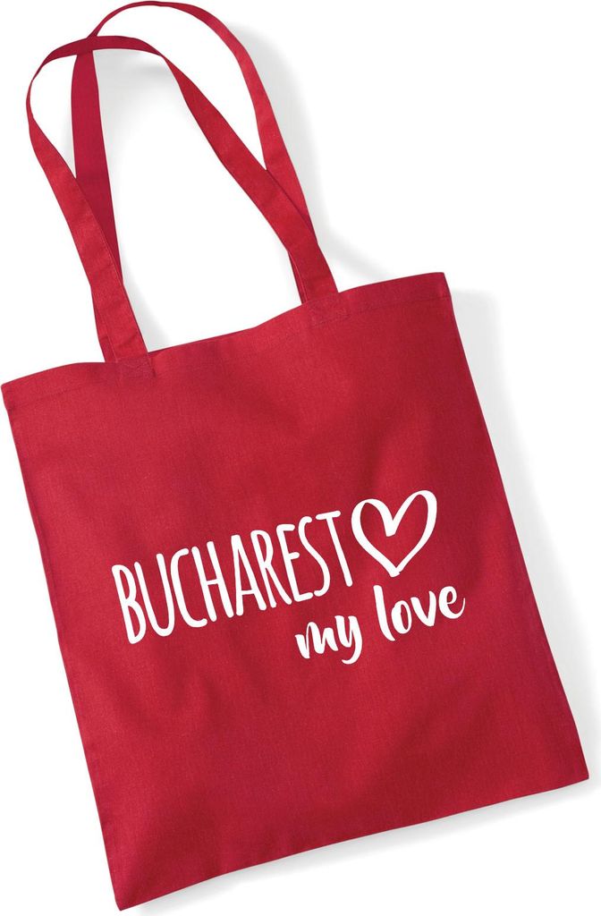 Huuraa Jutebeutel Bucharest my love 10 Liter Classic Red Baumwolle Tasche Geschenkidee
