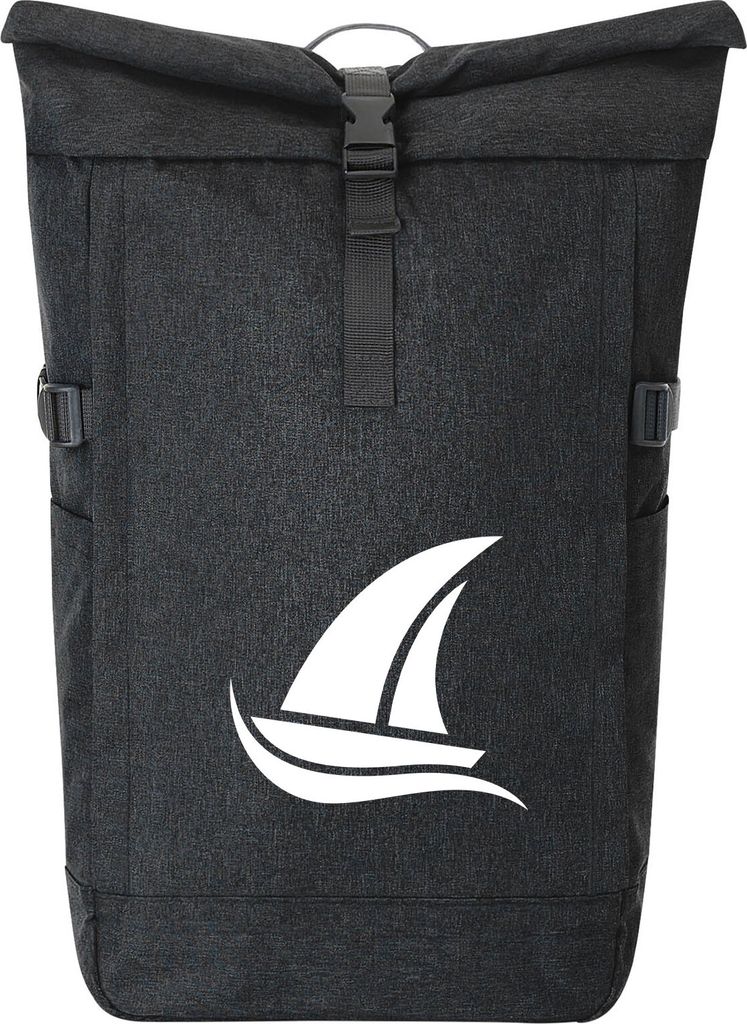 Huuraa Kurierrucksack Segeln Segelboot 30-44 Liter Black Melange Fairtrade Rolltop Rucksack Geschenkidee