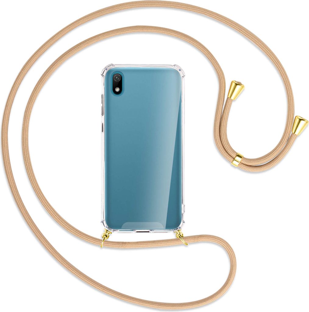 Handykette Backcover-Schutzhülle mit Band (Metall goldfarben) für Huawei Y5 2019 - beige