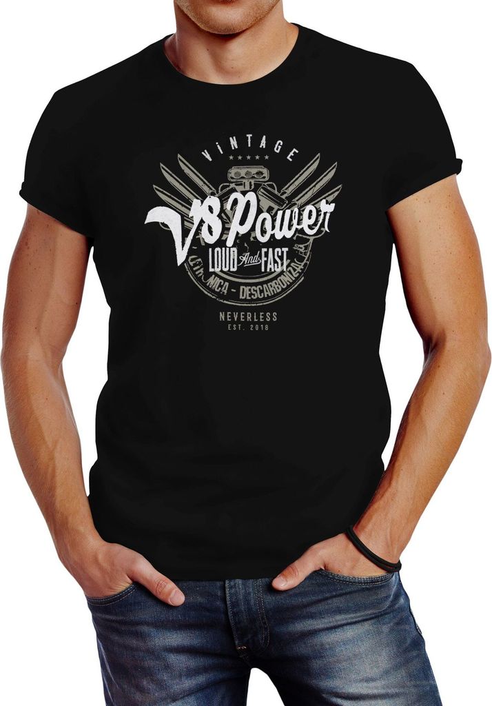Herren T-Shirt V8 Power Motor Block Tuning Slim Fit Neverless schwarz M