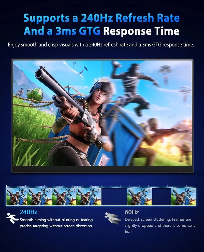 Écran portable 2.5K 240Hz IPS de 40,6 cm - Précision et fluidité 16:10 - 3