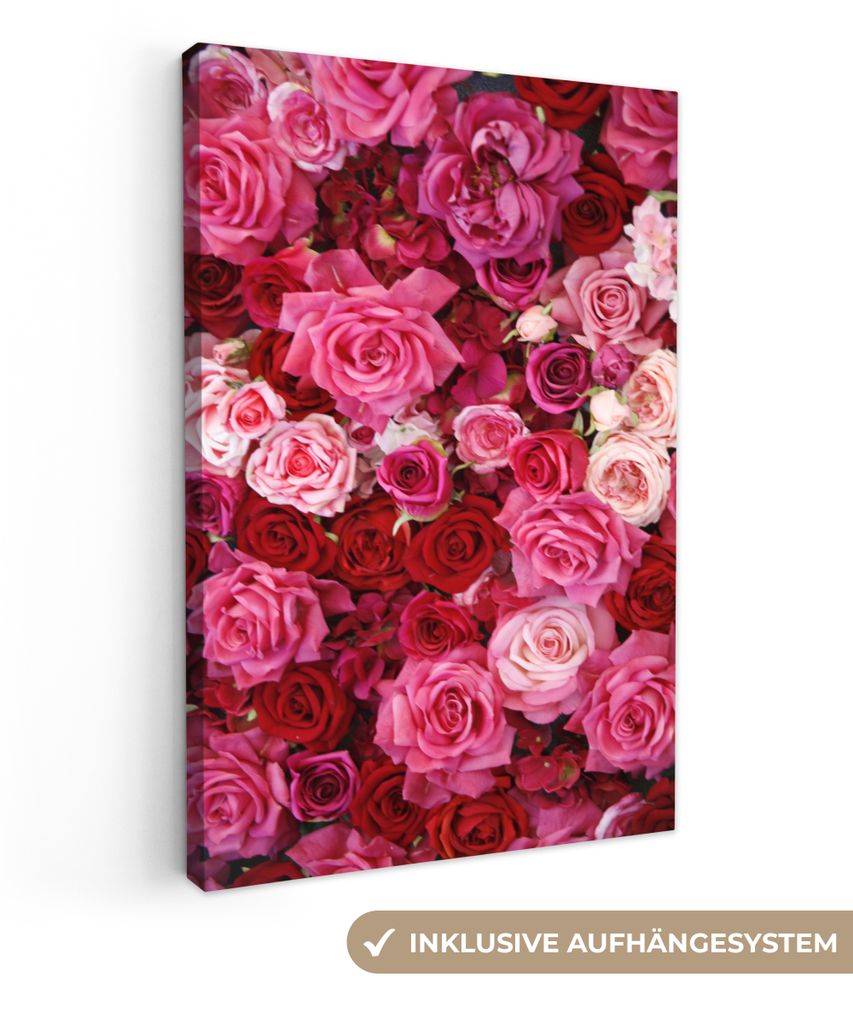 OneMillionCanvasses - Leinwandbilder - 90x140 cm, Rosa und rote Rosen, Wandbilder Kunstdruck Wanddekoration - Foto auf Leinwand - Gemälde auf Ho...