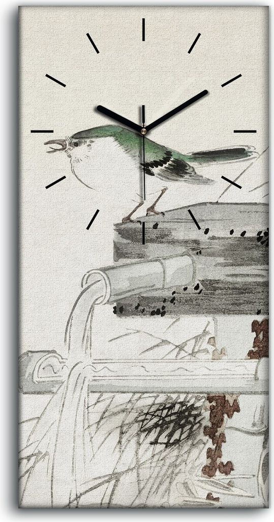 Wandbild Leinwand Bilder Wanduhr 30x60 Gemälde Asiatische Tier Vogel Wasser - schwarze Hände