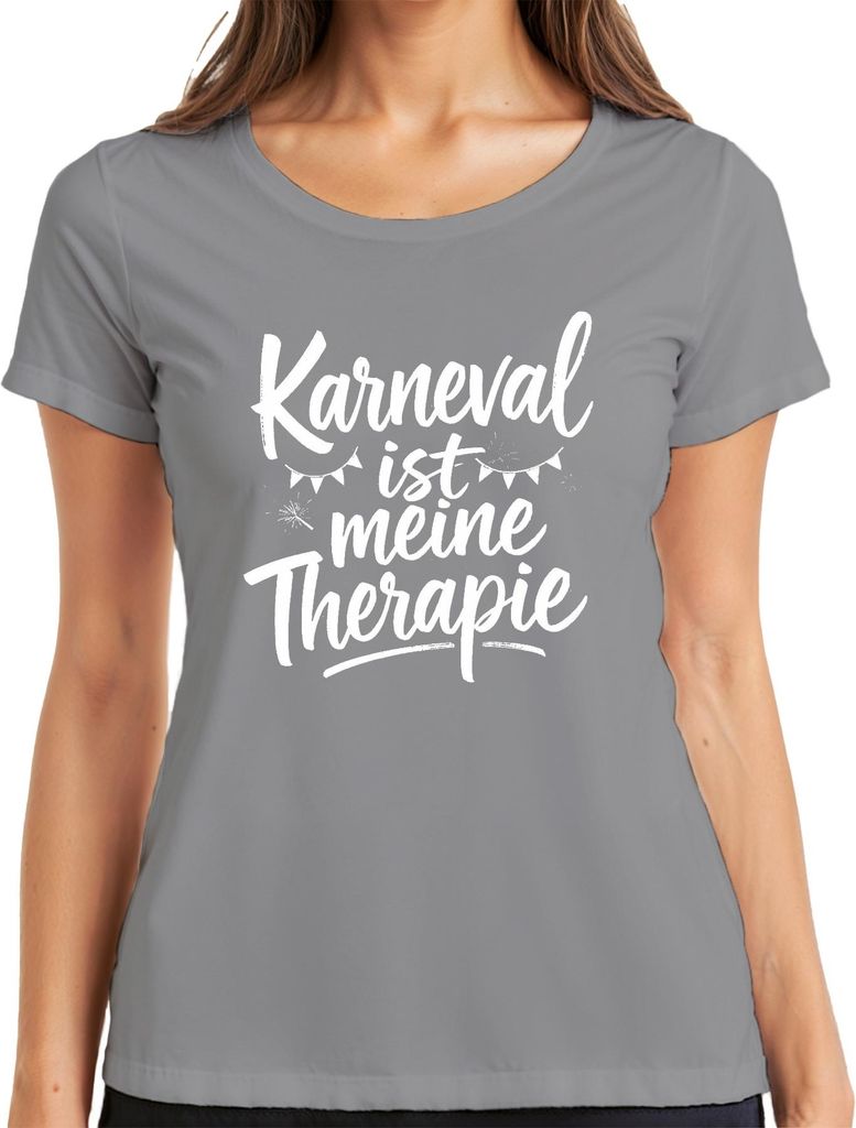 Karneval ist meine Therapie Fasching Spaß Party Geschenk Damen T-Shirt, Grau, M
