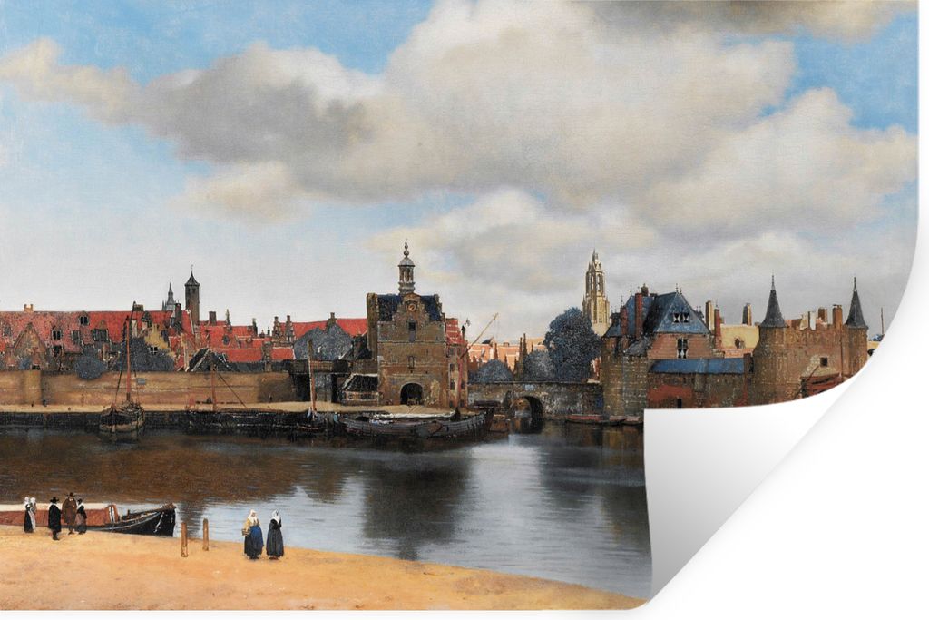 MuchoWow Wandtattoo Wandsticker Wandaufkleber Vermeer - Stadt - Alte Meister - Kunst 60x40 cm Selbstklebend und Repositionierbar - Wierderverwend...