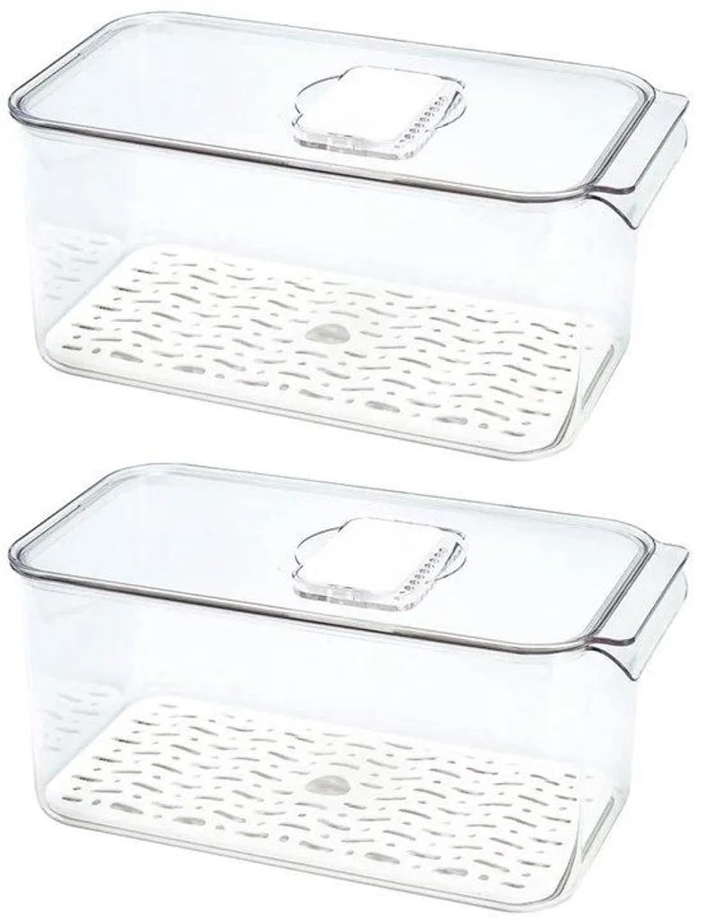 Lot de 2 Boîtes de Rangement Réfrigérateur avec Couvercle et Égouttoir
