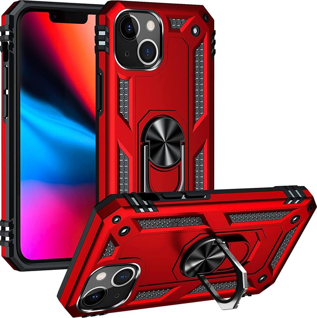 Conie Outdoor Schutzhülle für iPhone 13 Mini Tasche Silikon Hard Case Cover Hülle mit Halter Ständer in Rot
