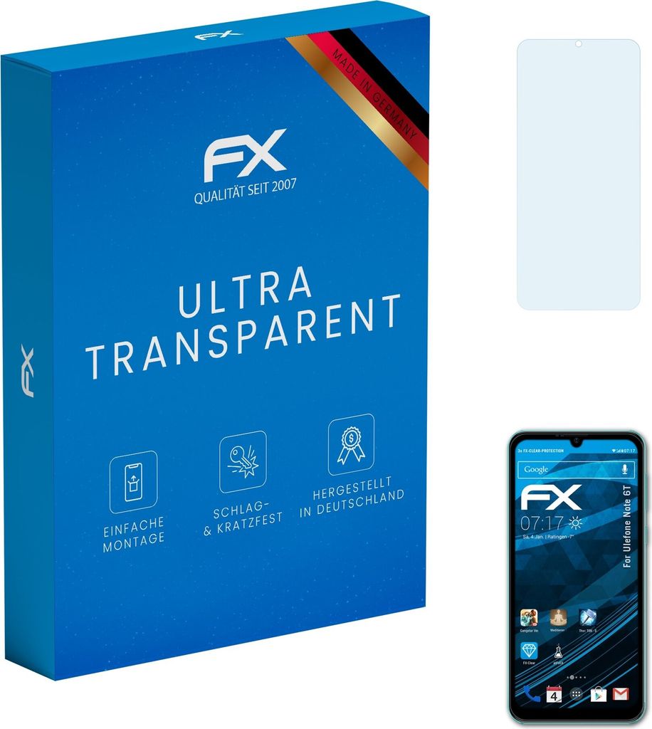 atFoliX FX-Clear 3x Schutzfolie kompatibel mit Ulefone Note 6T Displayschutzfolie