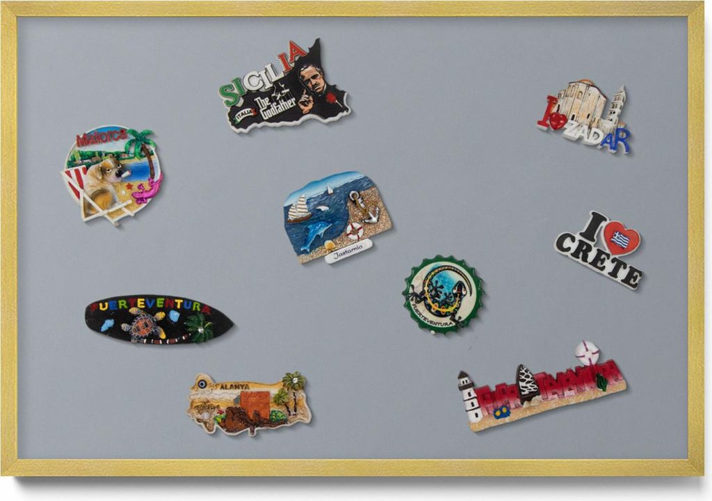 Magnetwand 60x40 cm – Goldener Rahmen – Farbe Grau – Magnetboard, Magnettafel, Magnetpinnwand, Küche & Wohnzimmer