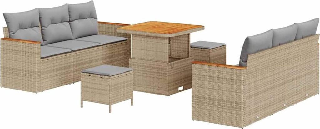 Gartensofa-set 9 pcs Beige Poly-Rattan