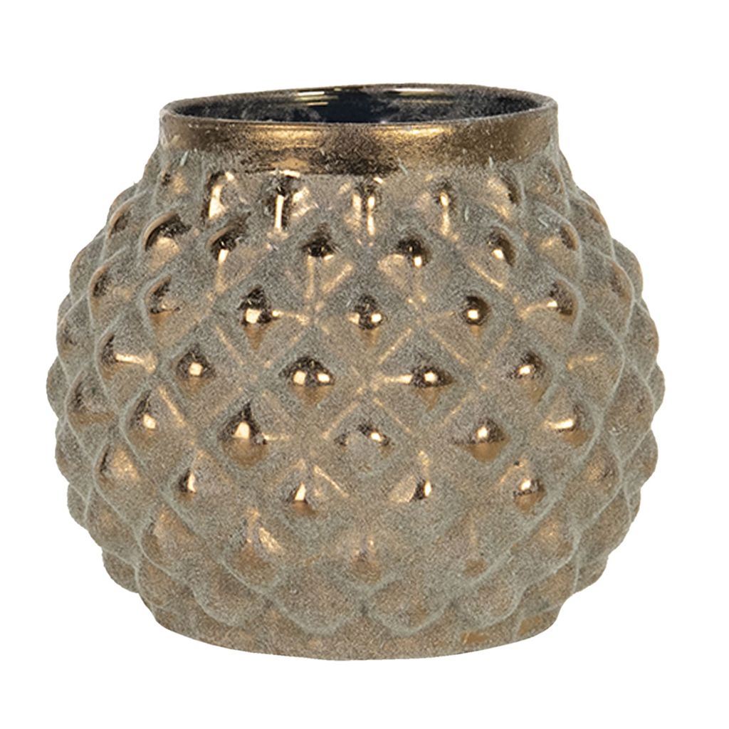 Clayre & Eef Glas Kerzenhalter Ø 9*8 cm Grau Glas Rund Teelichthalter Windlichthalter