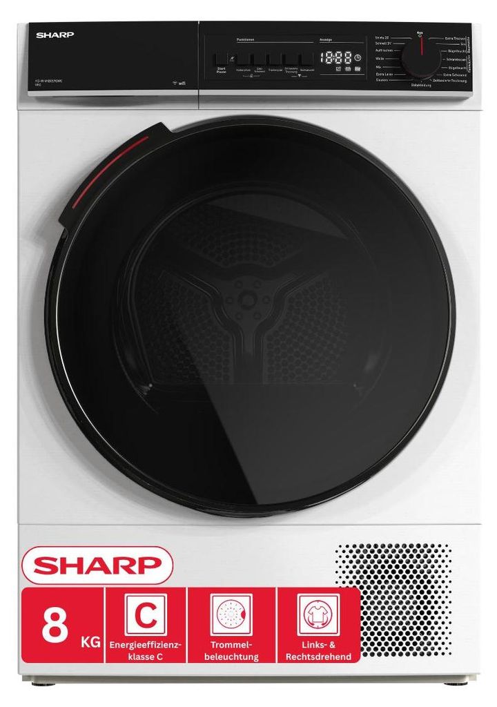 SHARP Wärmepumpentrockner 8 kg Energieklasse C SensorTrocknung Weiß KD-WNHB8S9GWC-DE
