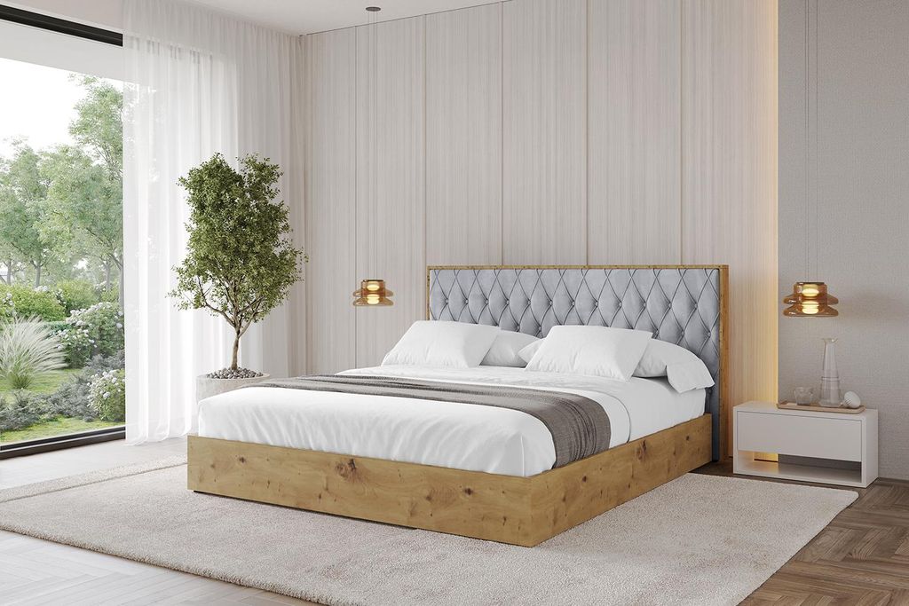 ALTDECOR Polsterbett mit Bettkasten - ENZO5 - 180x200 Hellgrau- Bett mit Kopfteil, Boxbett ohne Matratze, Doppelbett mit Stauraum