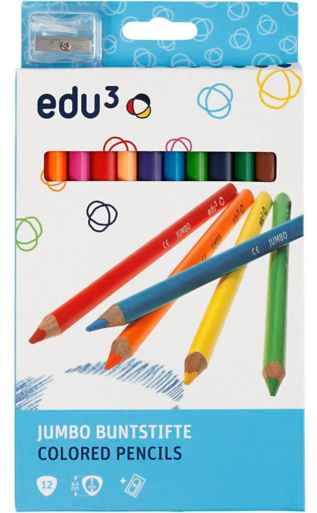 Crayons de couleur pour enfants Edu Jumbo triangulaires avec accessoires
