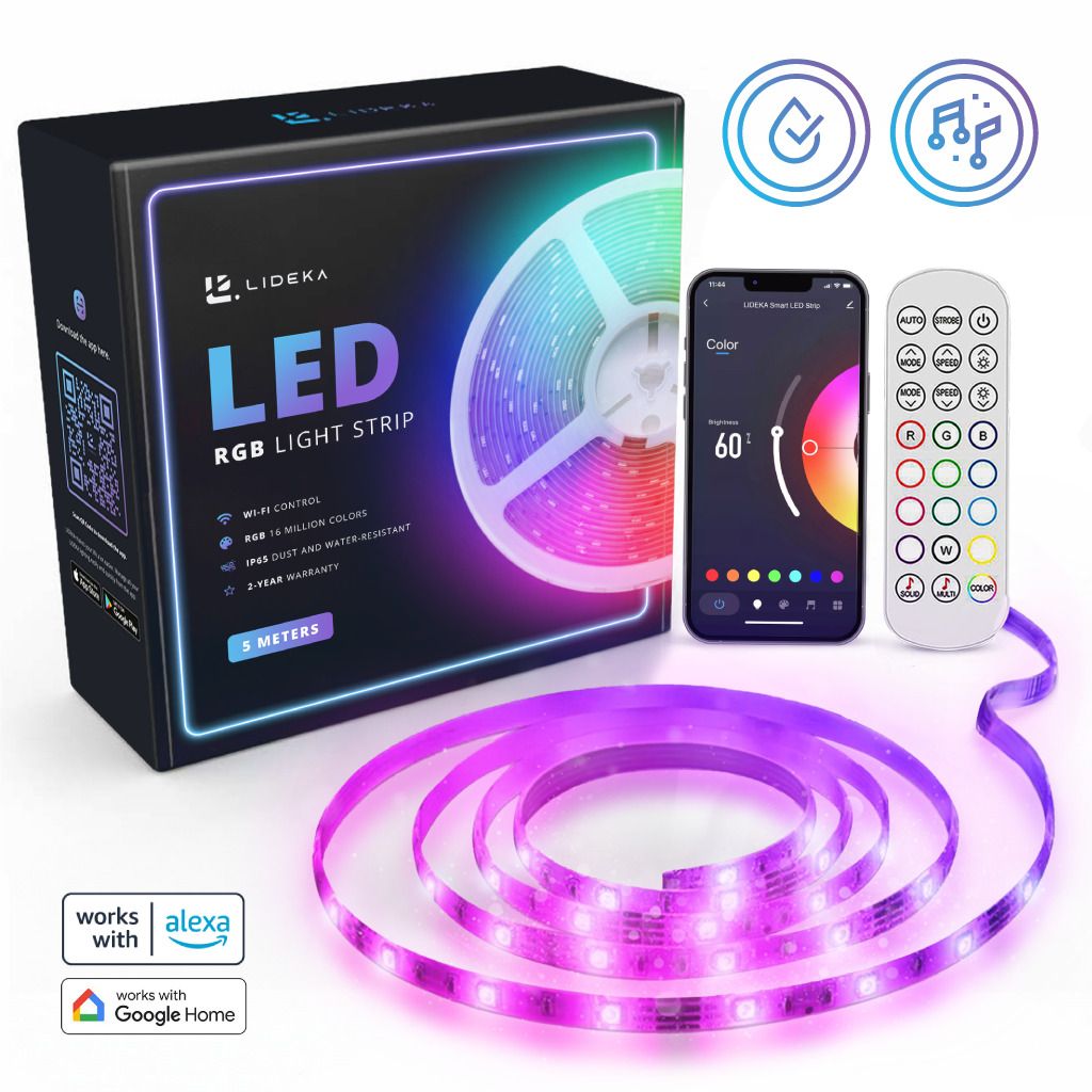 RGB LED Strip 5m, 12V Neon Streifen mit Bluetooth App Steuerung