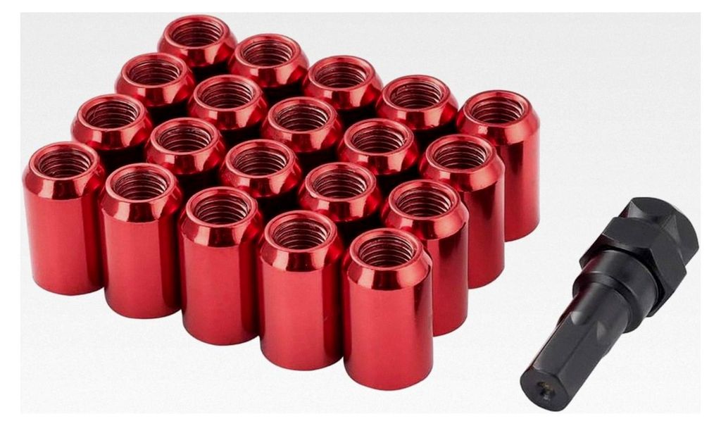 20 Stück Kegel 60° Schmal Sechskantschlüssel Stahl Radmuttern M12 x 1,25 (Rot)