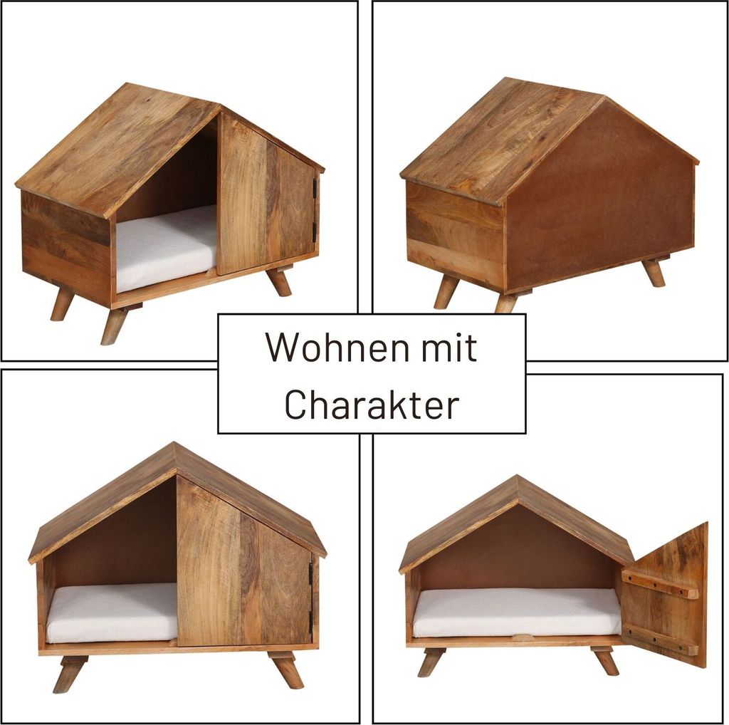 Hundebett Adiam 69cm - Designer Hundehtte aus Holz mit