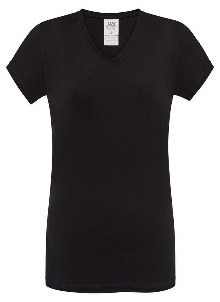 JHK - "Sicilia" T-Shirt für Damen, V-Ausschnitt LT4416 (XL) (Schwarz)