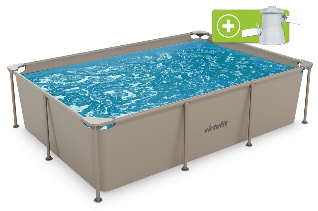 VirtuFit Rechteckpool 260 x 180 x 66 cm Beige mit Filterpumpe