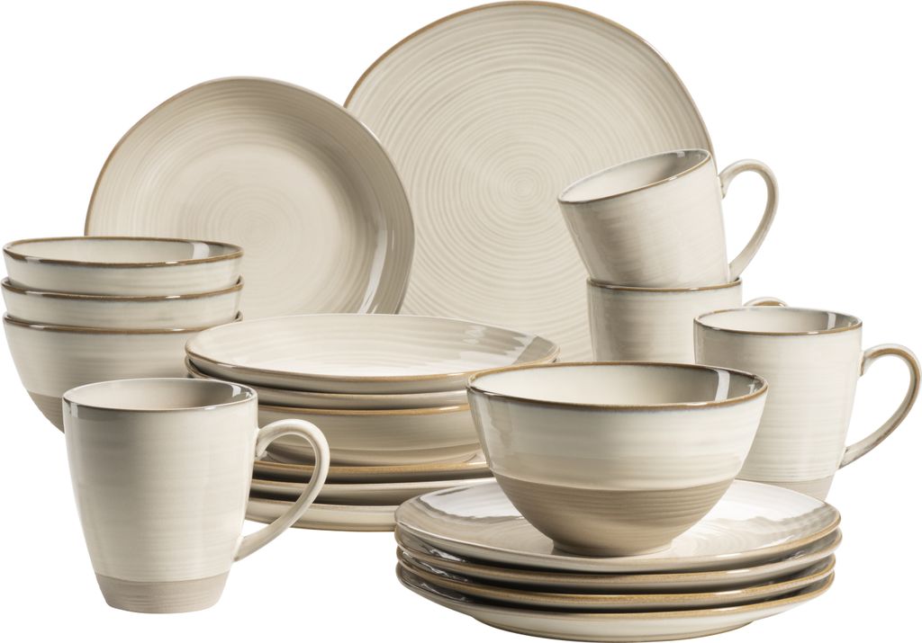 Mäser 931512 Nottingham Vintage Geschirr-Set für 4 Personen, Kombi-Service im Retro-Look, Steinzeug, beige, 20-teilig (1 Set)