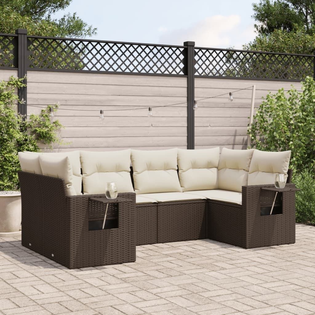 Ankonbej 6-tlg. Garten-Sofagarnitur mit Kissen Braun Poly Rattan