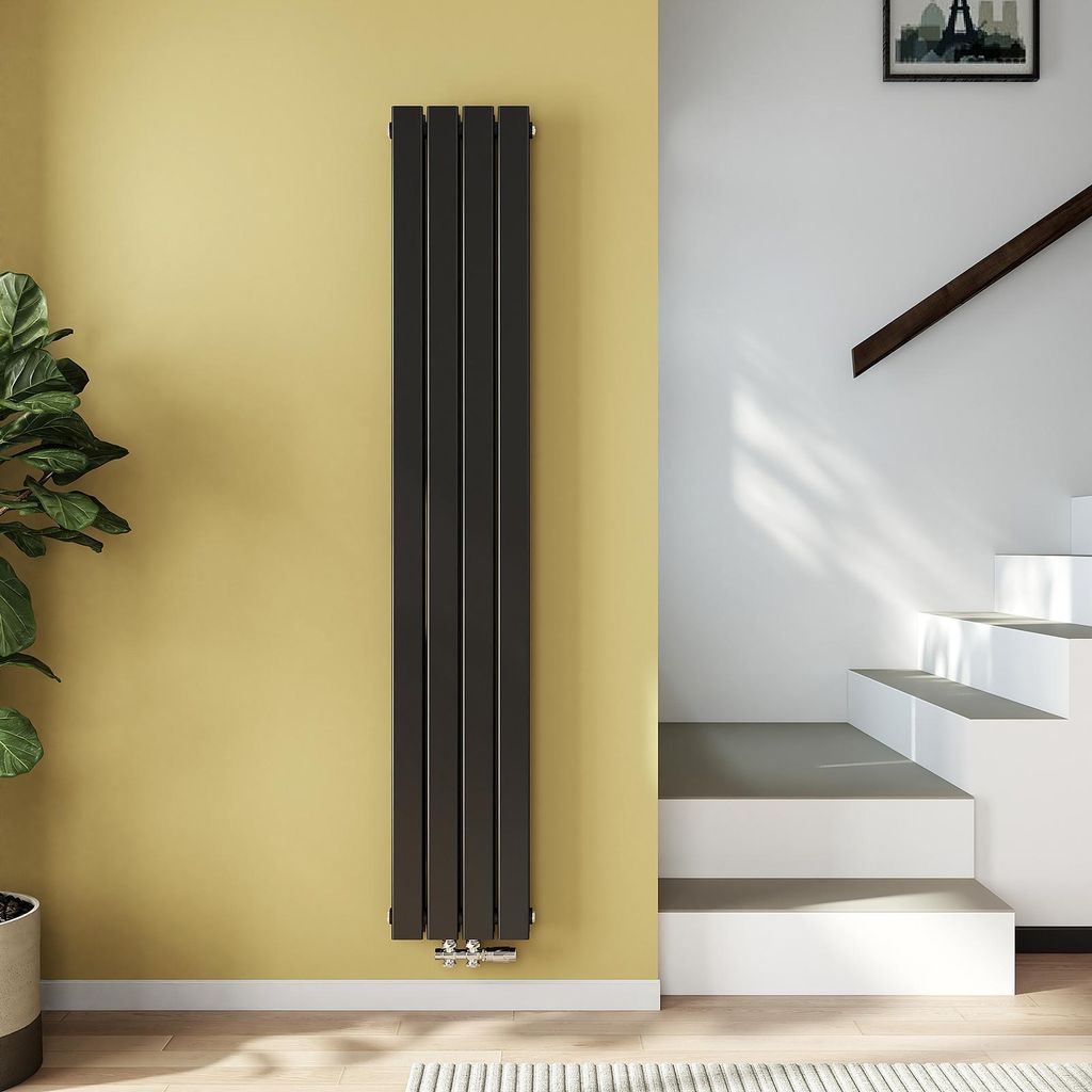 EMKE Heizkörper Flach Designheizkörper Paneelheizkörper Vertikal Doppellagig Mittelanschluss 180x30cm 1082W Schwarz ohne Heizstab