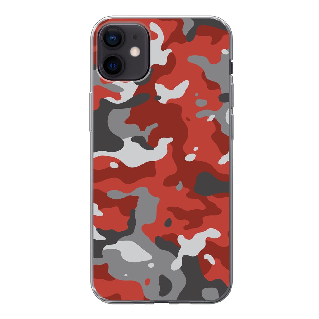 MuchoWow Handyhülle Schutzhülle Hülle für iPhone 12 mini Rot mit grauem Camouflage-Muster Silikon Softcase Handy Hülle - Bild